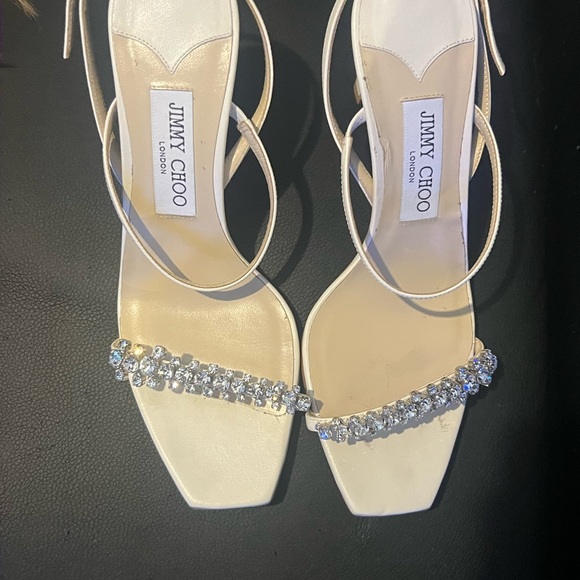 Jimmy Choo White Heels with Crystal Embellishments - Picture 5 of 8